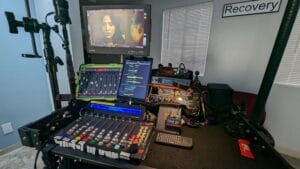 Sound Cart. Production Sound Mixer. Los Angeles. Mob Cops. Behind the Scenes.